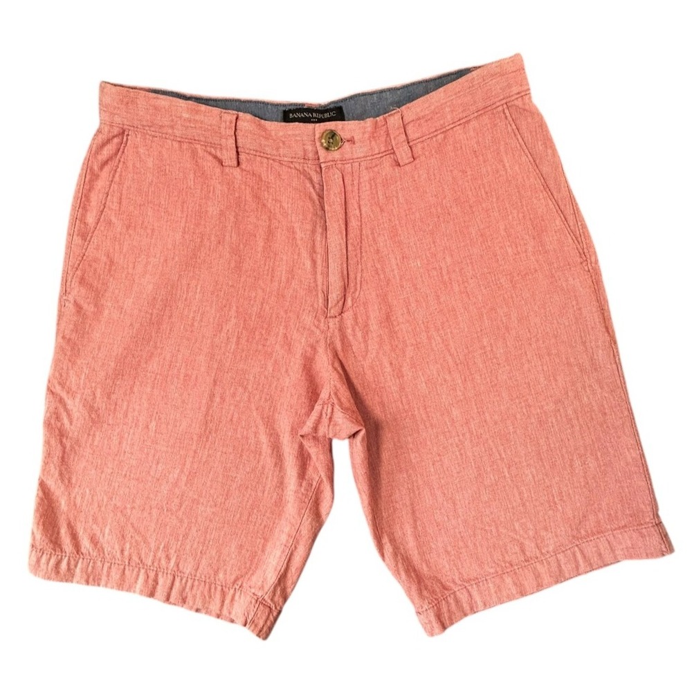 Banana Republic Shorts Men Sz 30 Soft Red Linen Blend Chino Aiden Casual Preppy